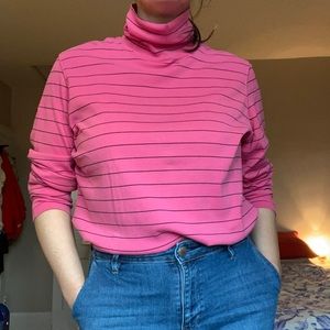 Pink with thin black stripes cotton Tabi turtleneck